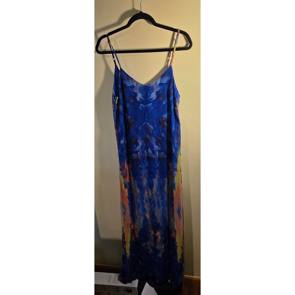 Lulus Blue Abstract Watercolor Print Maxi Dress Womens XS V-Neck Slip Dress